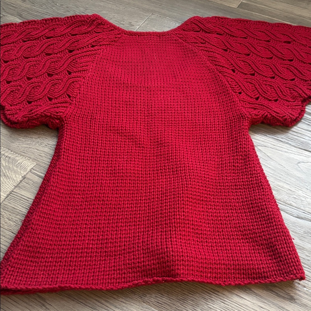 Guess | Red Knit Crochet Scoop Neck Sweater with Flutter Sleeves Y2K Medium - Picture 10 of 10